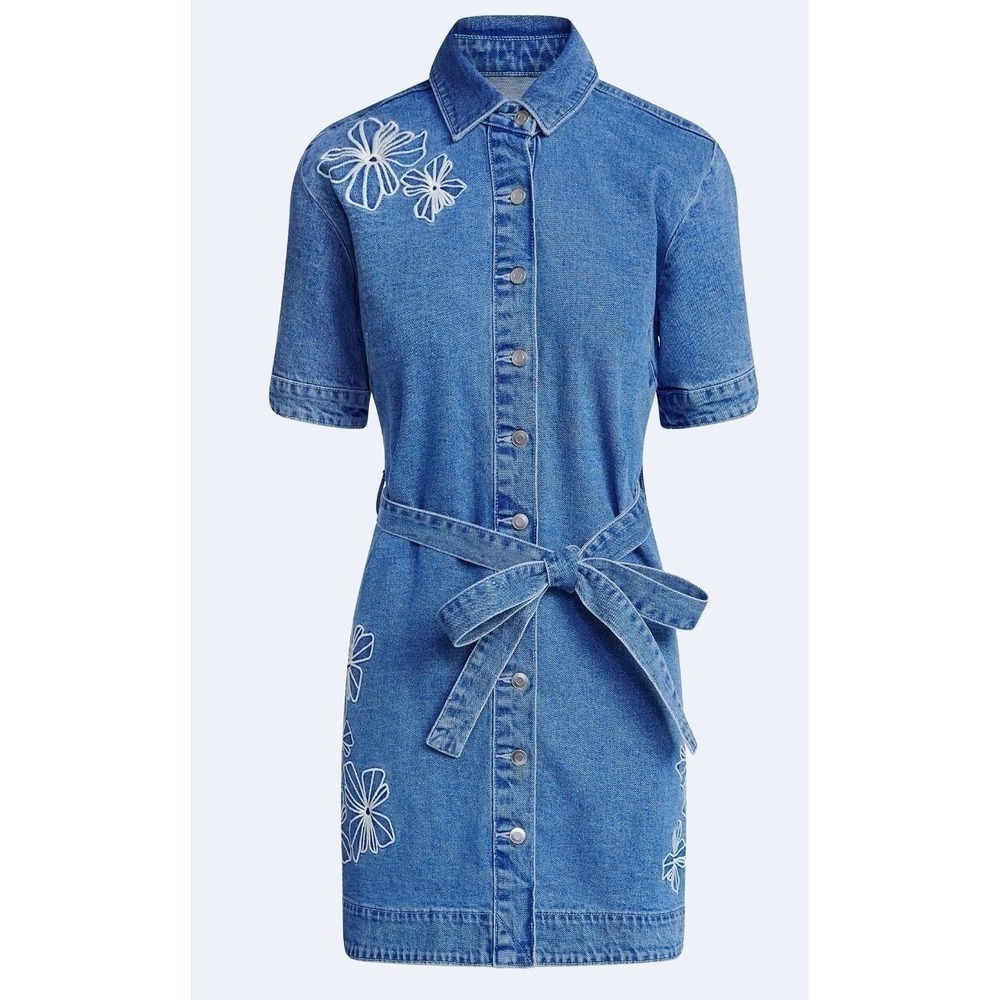 Free Assembly Women's Embroidered Denim Mini Shirtdress Blue Medium NWT - Picture 4 of 4
